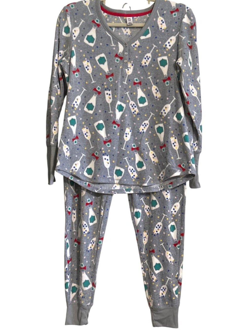 ND Intimates Gray Champagne Print Button-Front Fleece Pajama Set - Womens Medium